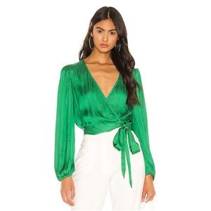 Bardot Elena Tie Blouse in Fern (Revolve)